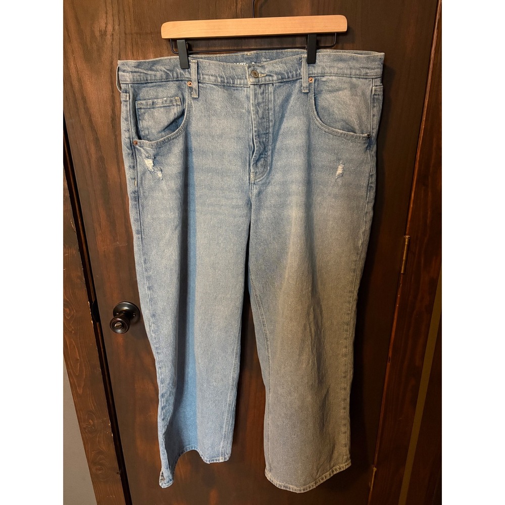 Old Navy Womens 16 Petite Mid Rise Slouchy Wide Leg Jeans Light Wash Button Fly